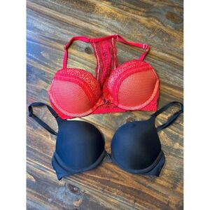 Victoria's Secret Very Sexy Push-Up Bra Bundle 32C‎ Red Lace Racerback Black